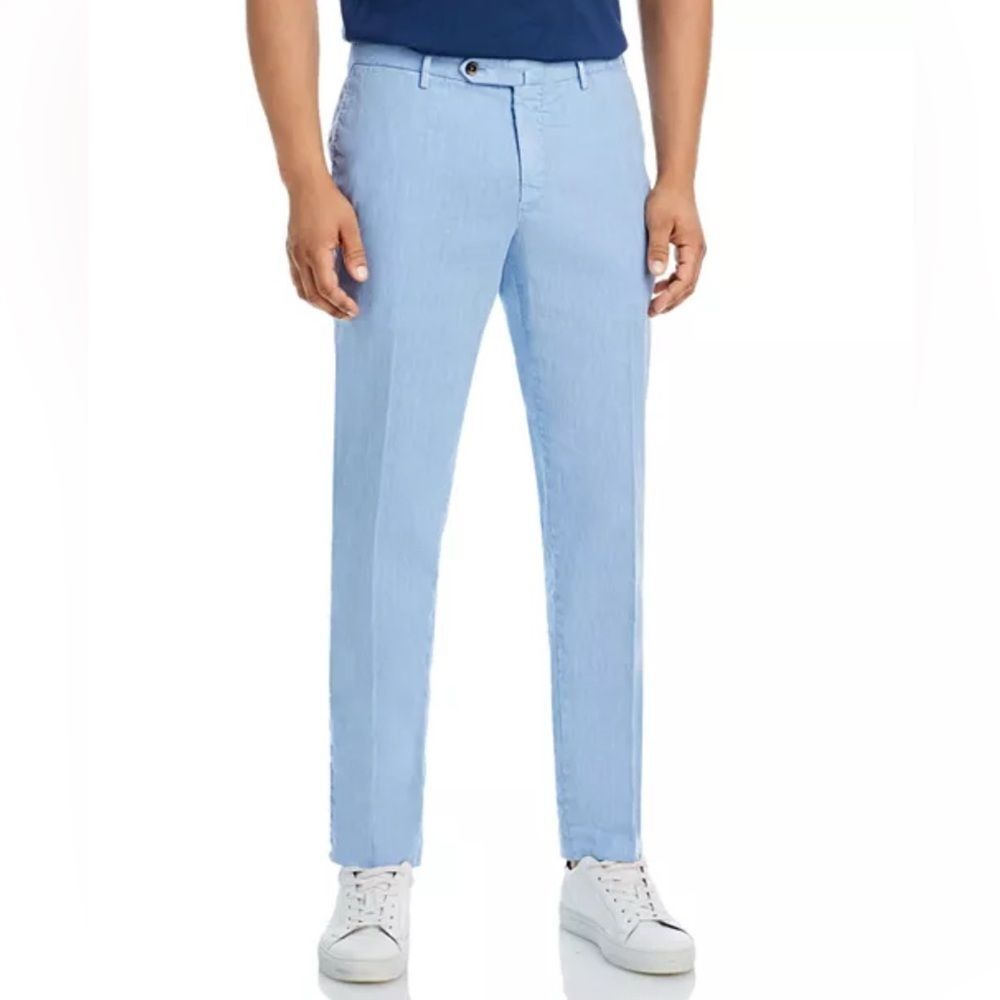 PT Torino Linen & Cotton Delave Slim Fit Trousers, Blue, NWT, Size 56